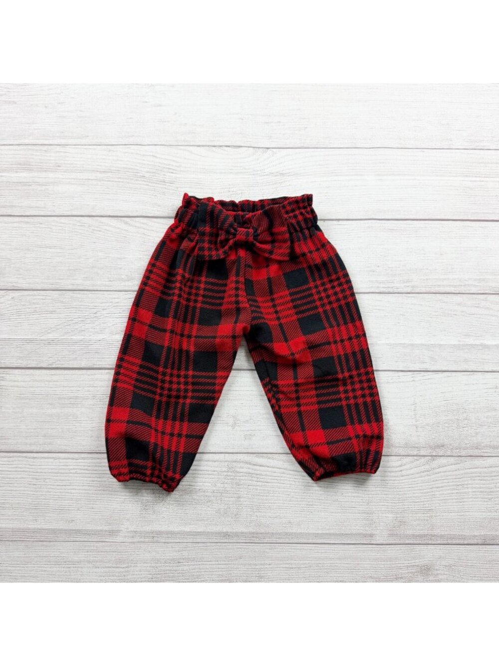 Red Black Plaid Baby Pants Soft Elastic Waist Bow Design 18-24 Months